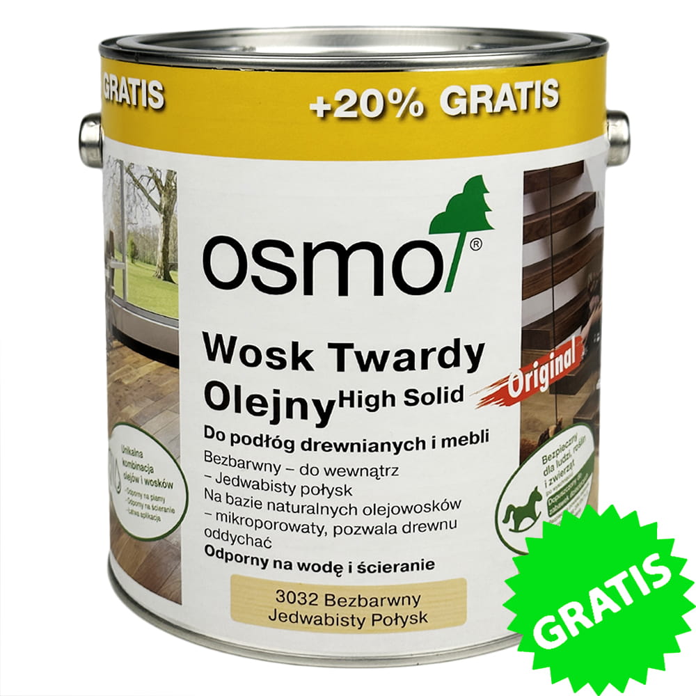 OSMO 3032 Wosk Twardy Olejny Jedwabisty Połysk 3 Litry