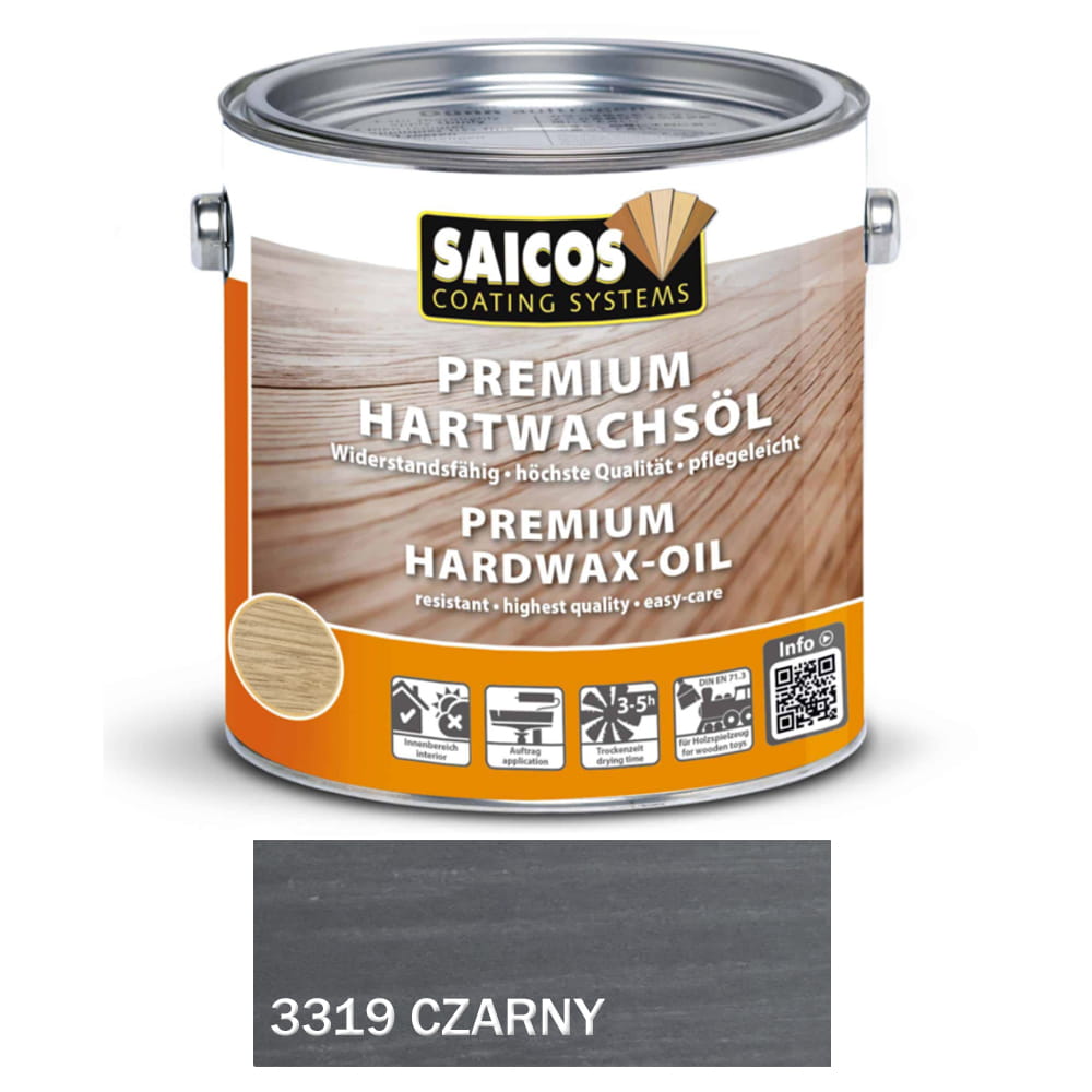 SAICOS 3319 Twardy Wosk Olejny Premium CZARNY Kryjący Ultra Mat 0,75 litra 1 szt.