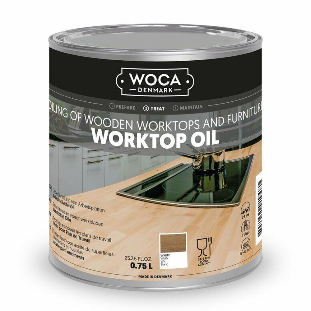 WOCA Worktop Oil White (Biały) – Olej do blatów kuchennych i drewnianych | 0,75 litra 1 szt.